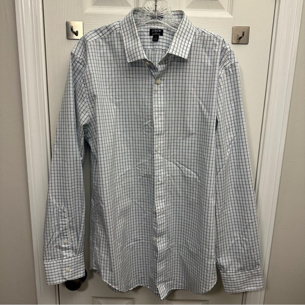 J. Crew Men's White and Blue Plaid Shirt L